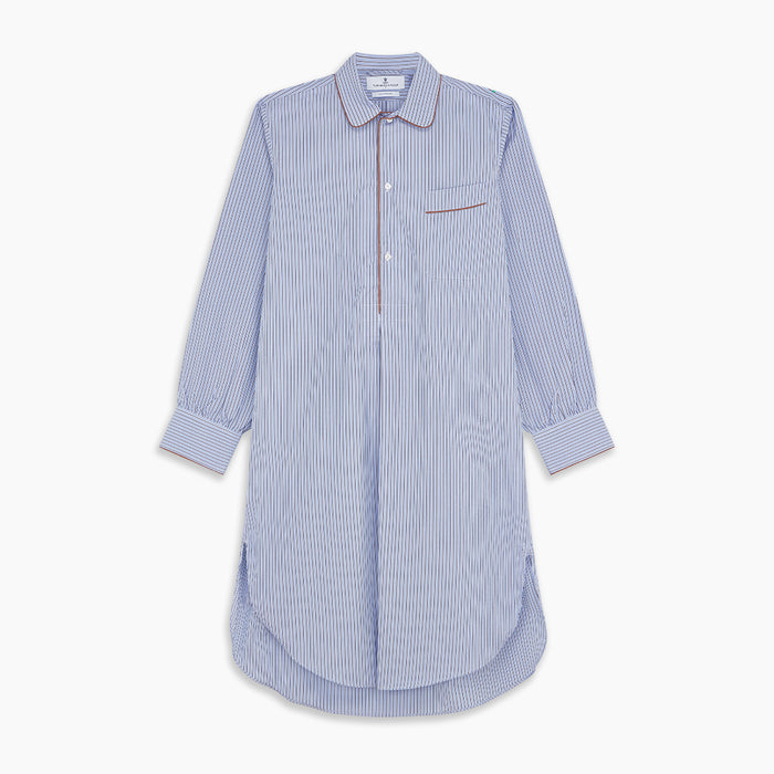 Blue and Navy Halo Stripe Cotton Sussex Nightshirt Image 5