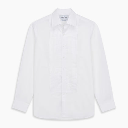 White Pleated Cotton Dress Shirt with T&A Collar and Double Cuffs Image 5