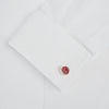 View 3 of product Turnbull & Asser Burgundy Spotted Circle Enamel Cufflinks feature round burgundy faces with evenly spaced white polka dots—a refined accessory for men.
