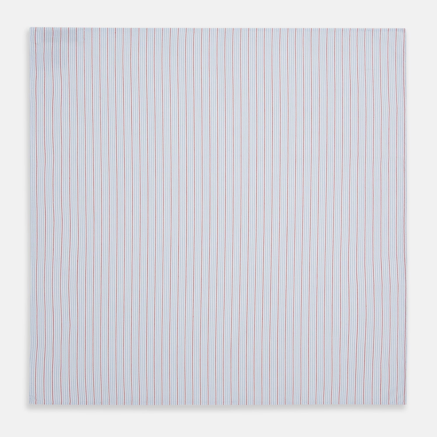 View 3 of product The Turnbull & Asser Hand Rolled Red Multi Pinstripe Handkerchief features fine stripes on cotton, displayed flat against a white background—a timeless gentleman’s accessory or pocket square.