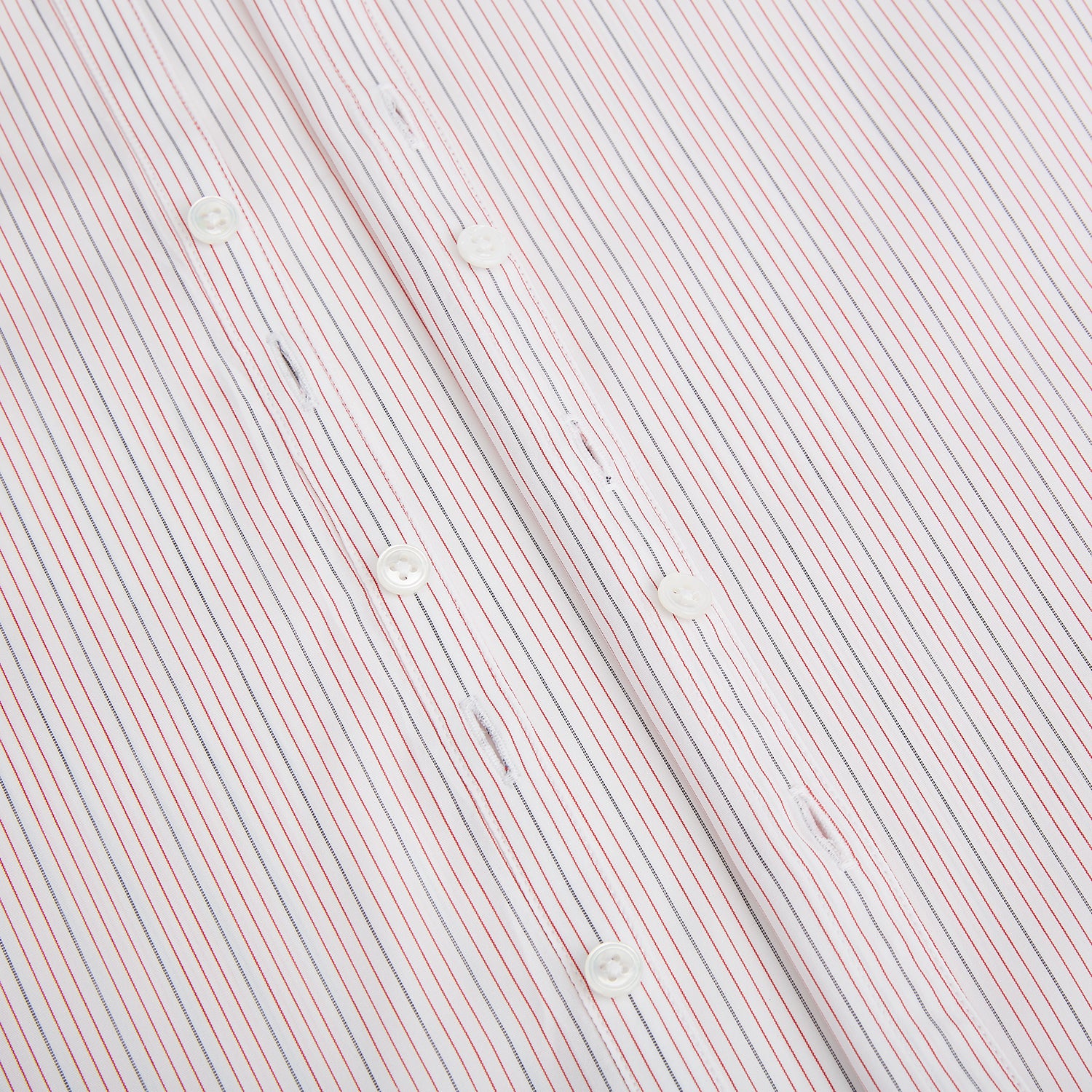 View 7 of product The Red Hairline Stripe Westminster Shirt by Turnbull & Asser features a pointed collar and thin vertical stripes in a light hue, displayed flat against a white background—a fine example of British craftsmanship.