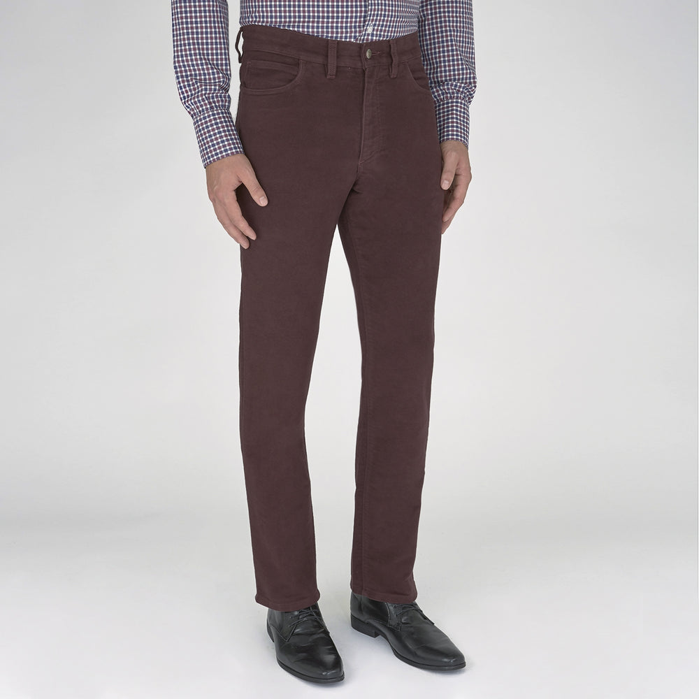 A pair of Purple 5 Pocket Jeans by Turnbull & Asser, featuring a straight-leg, high-waisted design with front and back pockets, displayed against a plain white background.