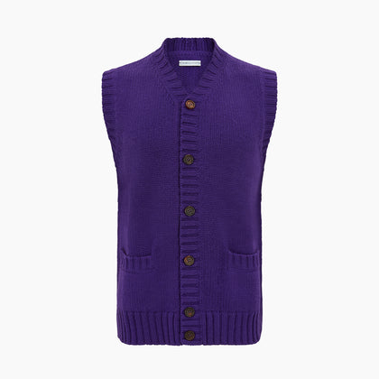 Purple Merino V-Neck Sleeveless Cardigan Image 3