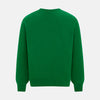 View 3 of product The Turnbull & Asser Grass Green Cashmere Round Neck Jumper features long sleeves, ribbed cuffs, collar, and hem, shown on a white background.