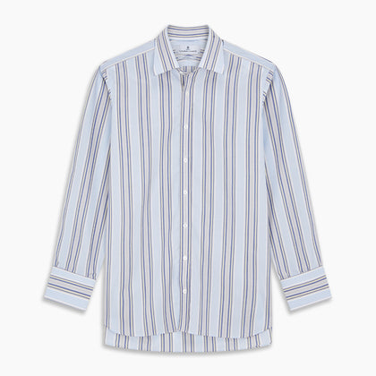 Pale Blue and Yellow Stripe Cotton Regular Fit Mayfair Shirt Image 5