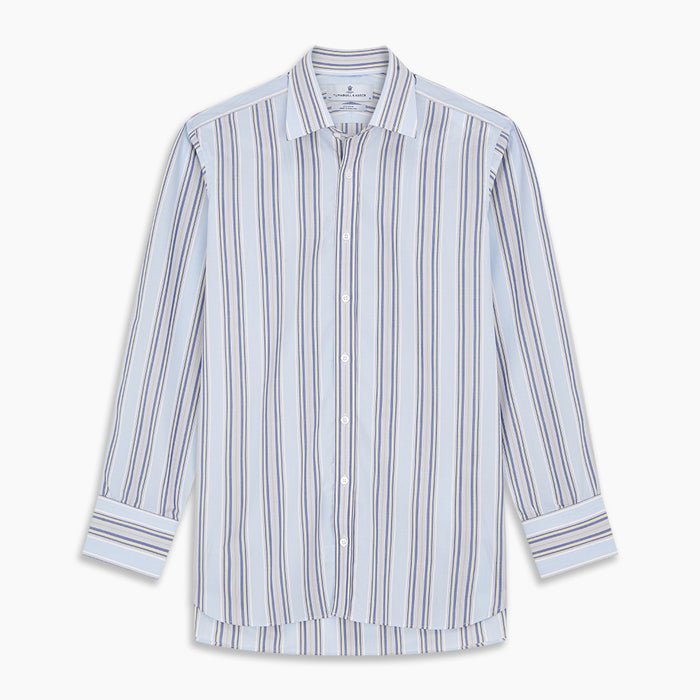 Pale Blue and Yellow Stripe Cotton Regular Fit Mayfair Shirt Image 5