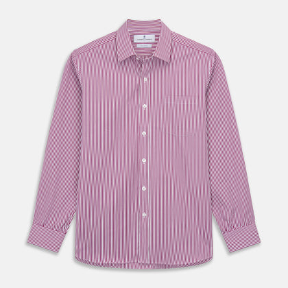 Purple & White Stripe Weekend Fit Shirt with Derby Collar and 1 Button Cuffs