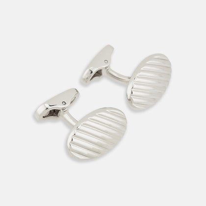 Silver Striped Oval Cufflinks