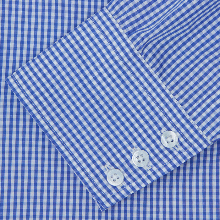 Mid-Blue Gingham Check Shirt with T&amp;A Collar and 3-Button Cuffs Image 5