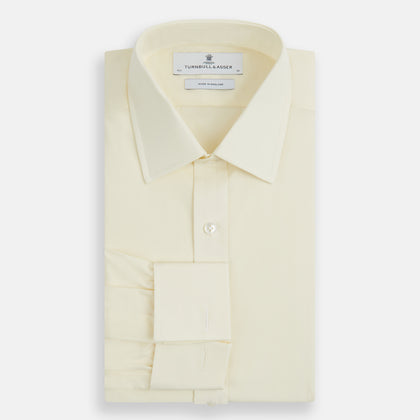 Cream Cotton Shirt with T&A Collar and Double Cuffs Image 3