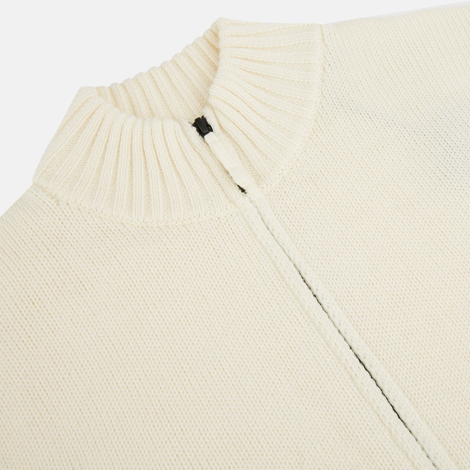 White Merino High Neck Zipped Cardigan