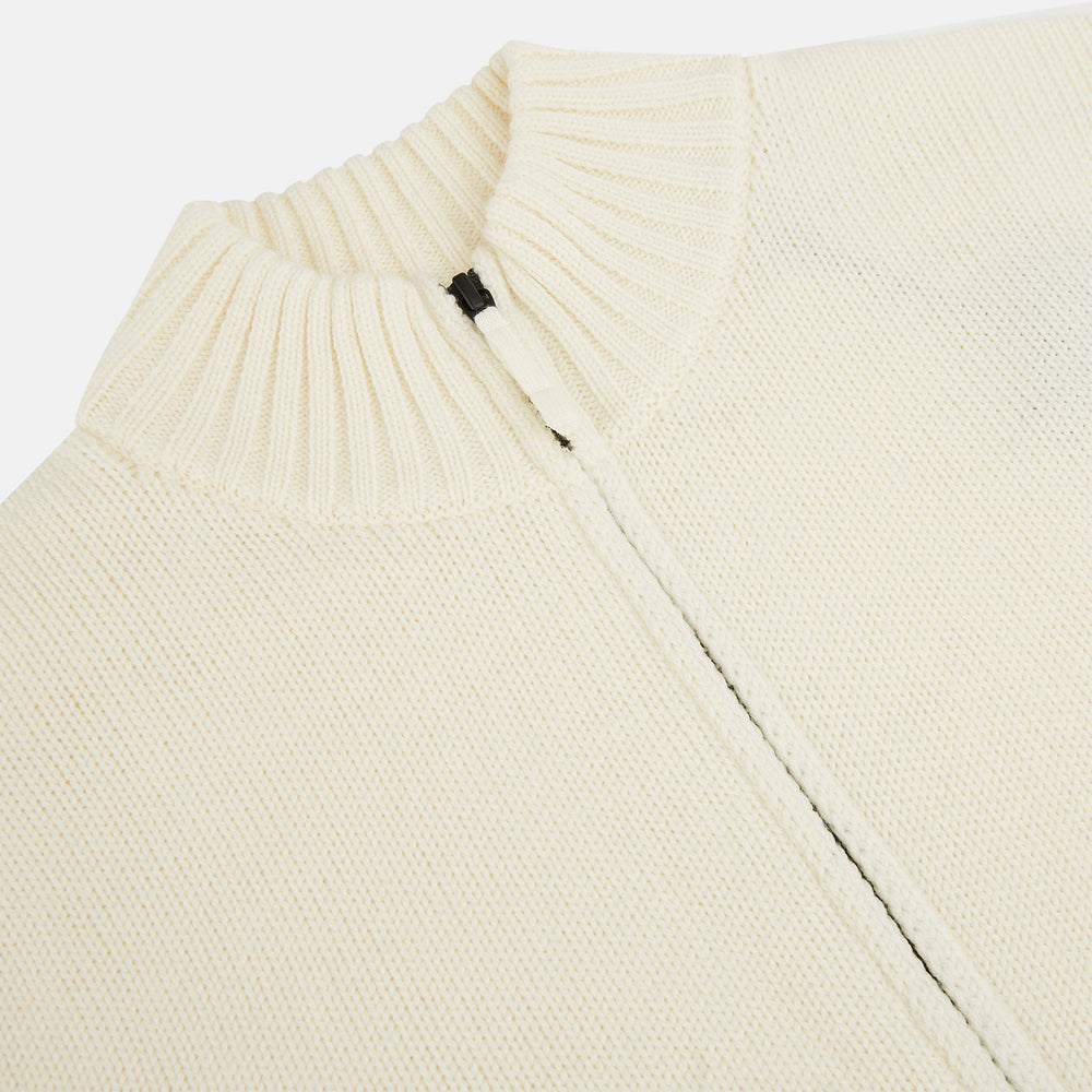 White Merino High Neck Zipped Cardigan