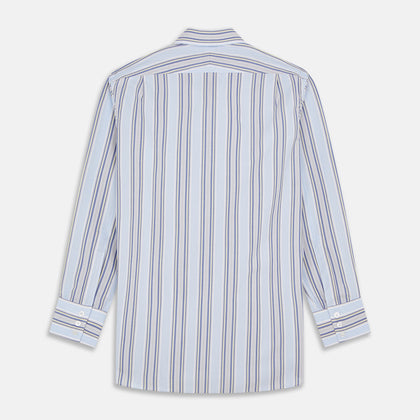 Pale Blue and Yellow Stripe Cotton Regular Fit Mayfair Shirt Image 4
