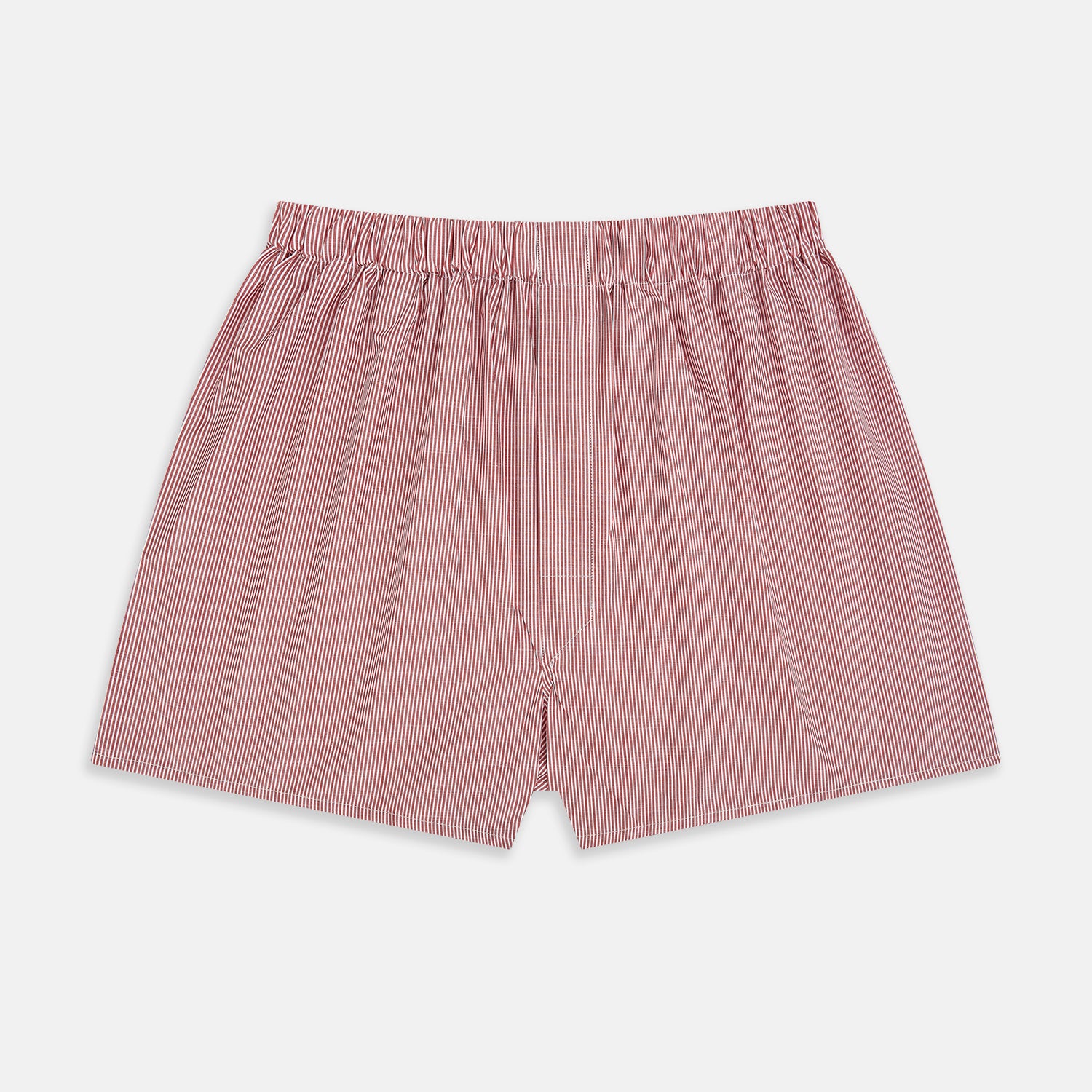 View 1 of product Turnbull & Asser Red Fine Bengal Stripe Godfrey Boxer Shorts, made from premium Italian cotton with an elastic waistband, shown flat against a white background.