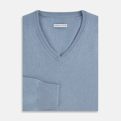 Frost Blue Cashmere V-Neck Jumper Image 3