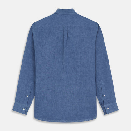 Blue Weekend Fit Linen Finch Shirt With Derby Collar And Chest Pocket Image 2