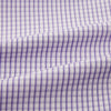 View 6 of product The Turnbull & Asser Purple Micro Shadow Check Mayfair Shirt features long sleeves, a classic collar, white buttons, and a subtle blue and white check pattern—perfect for formal wear and shown on a plain white background.