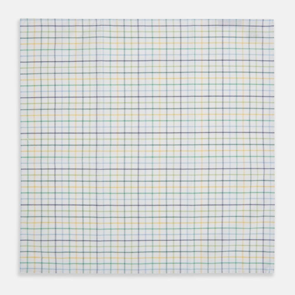 Yellow Multi Double Grid Check Hand-Rolled Handkerchief