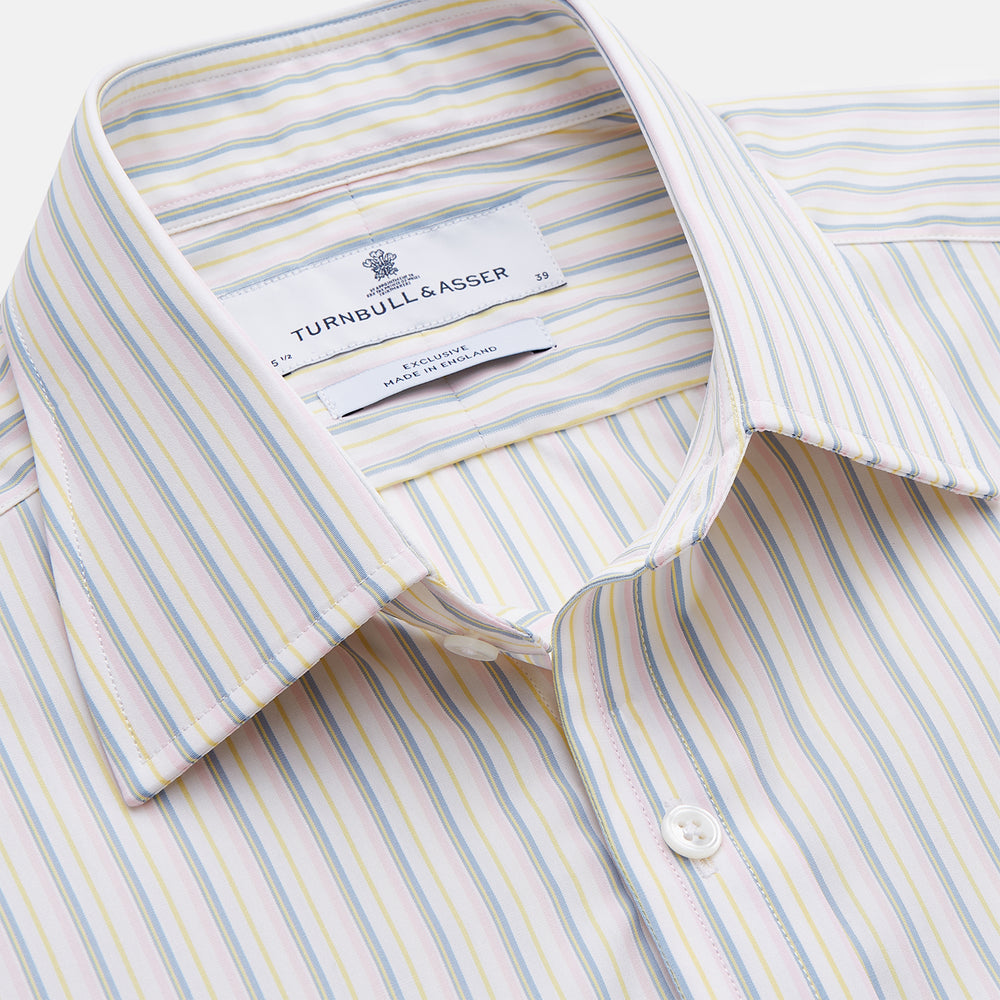 A Green Multi Stripe Cotton Regular Fit Mayfair Shirt by Turnbull & Asser, shown laid flat on a white background.