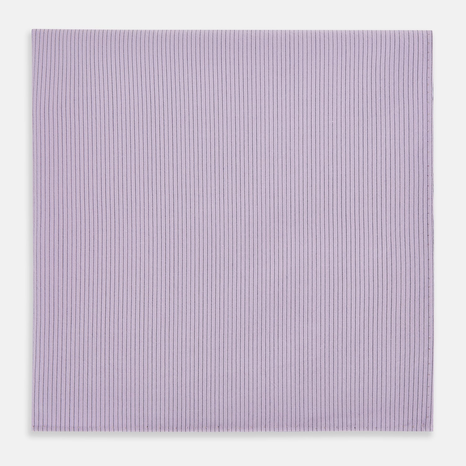 Image 1 of product The Turnbull & Asser Lilac Pinstripe Hand-Rolled Handkerchief is a neatly folded, square, lavender piece with a subtle ribbed texture and hand-rolled edges, displayed flat on a white background.