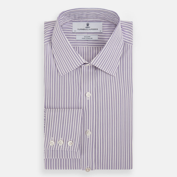 Purple Ticking Stripe Mayfair Shirt Image 4