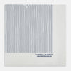 View 3 of product The White Stripe Silk Pocket Square by Turnbull & Asser features vertical navy pinstripes and “TURNBULL & ASSER HAND PRINTED IN ENGLAND” in blue at the lower right, with one corner neatly folded for a classic British look.