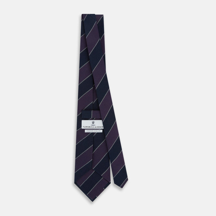 Purple And Navy Block Stripe Silk Blend Tie Image 3