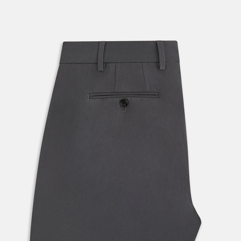 The Grey Henry B Trousers by Turnbull & Asser are straight-leg, feature belt loops, front pockets, a flat front, and are crafted from premium Italian cotton. Shown against a plain white background.