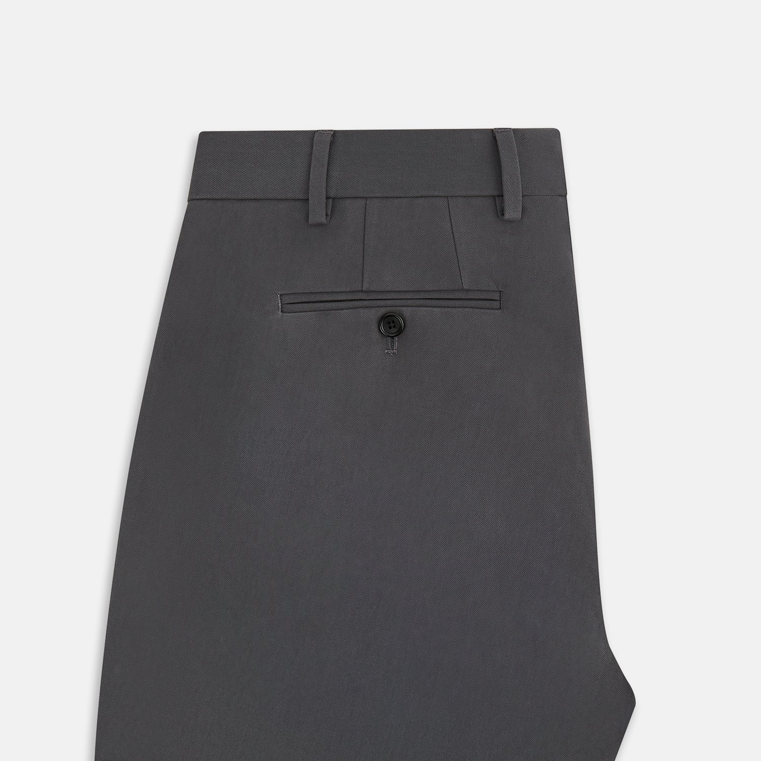 View 5 of product The Grey Henry B Trousers by Turnbull & Asser are straight-leg, feature belt loops, front pockets, a flat front, and are crafted from premium Italian cotton. Shown against a plain white background.