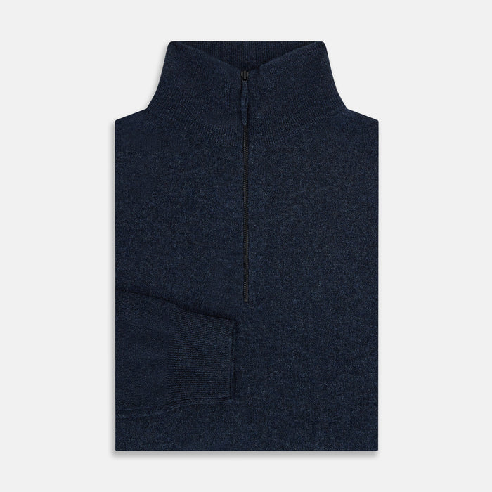 Navy Melange Half-Zip Cashmere Jumper Image 3