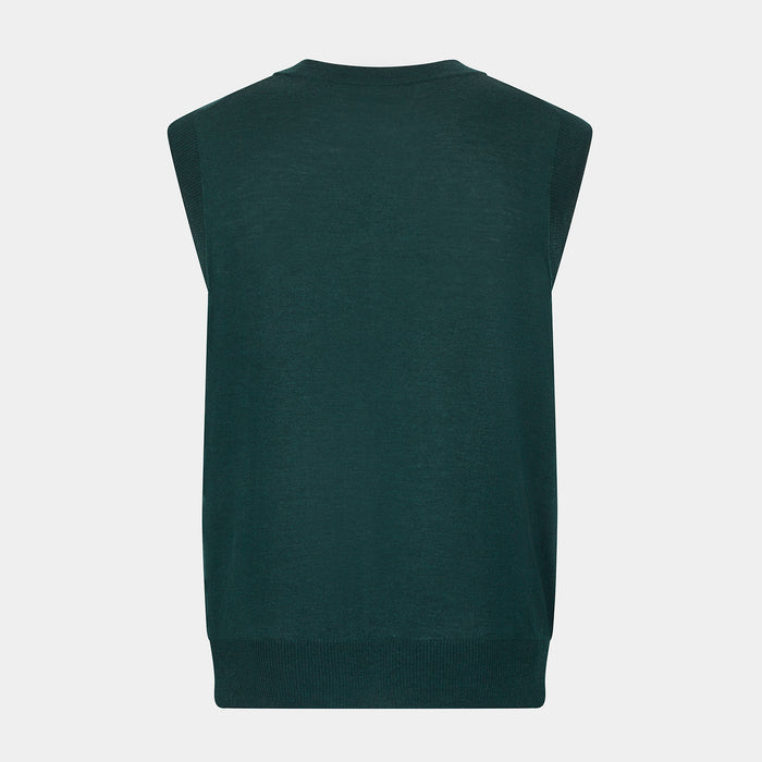 Petrol Green Fine Merino V-Neck Sleeveless Cardigan Image 2