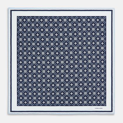 Navy Floral Tile Silk Pocket Square Image 3