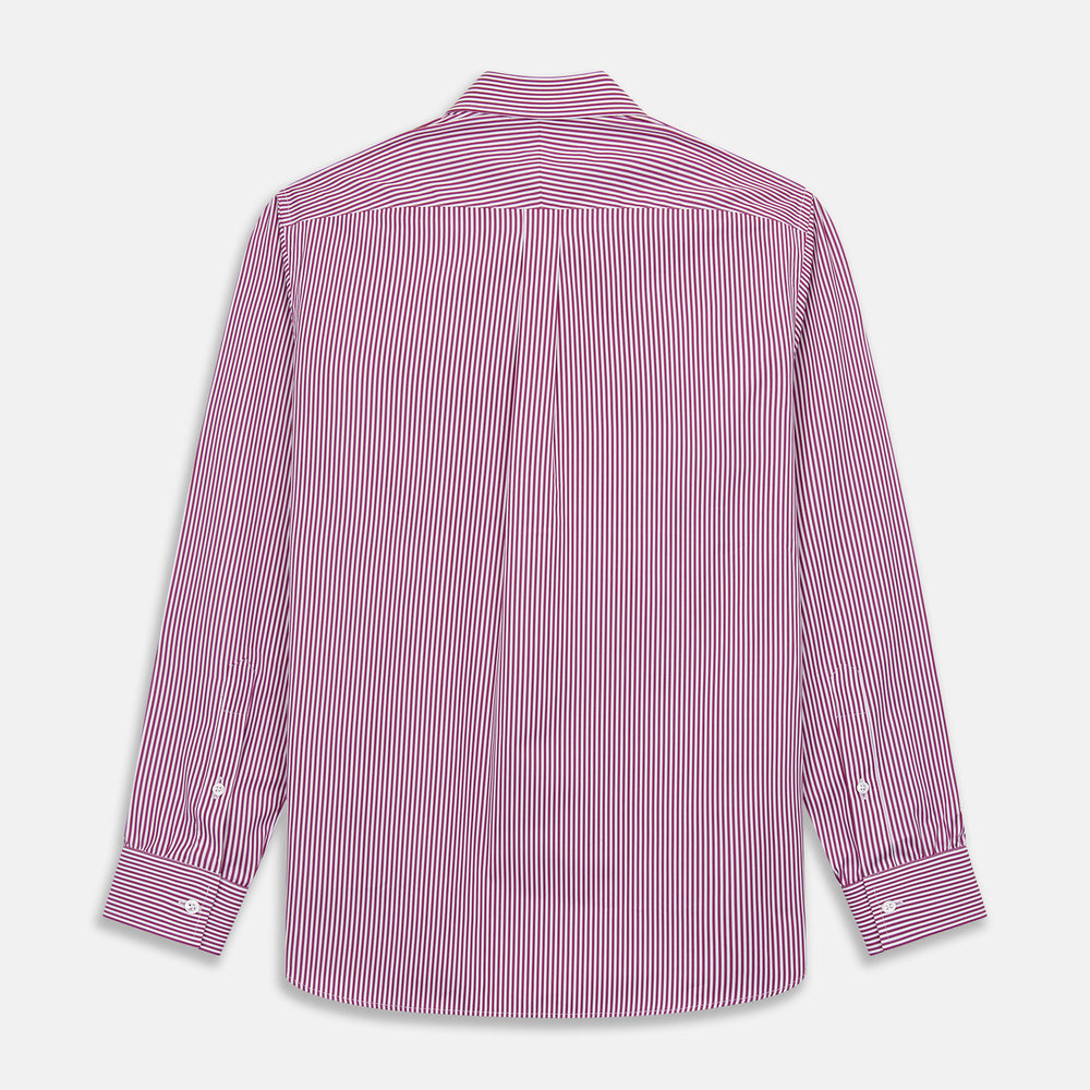 Purple & White Stripe Weekend Fit Shirt with Derby Collar and 1 Button Cuffs