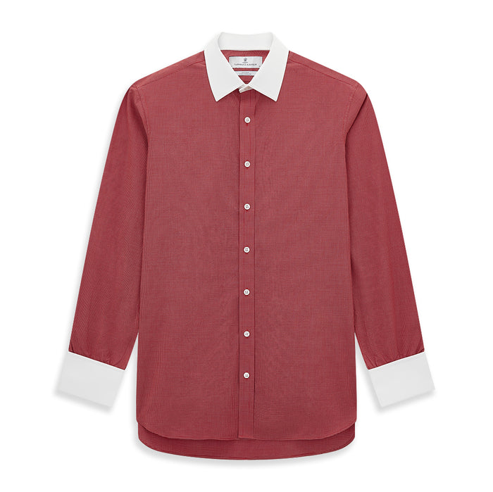 Dark Red Pin Check  Shirt with Contrast T&A Collar and Cuffs Image 6