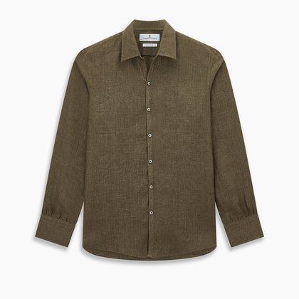 Olive Linen Windsor Shirt Image 8