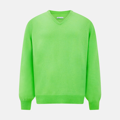 Bright Green Cashmere V-Neck Jumper