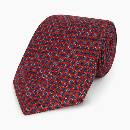 Red and Blue Geometric Floral Silk Tie Image 4