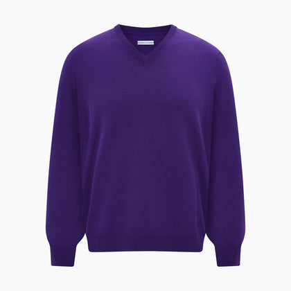 Purple Merino V-Neck Jumper Image 4