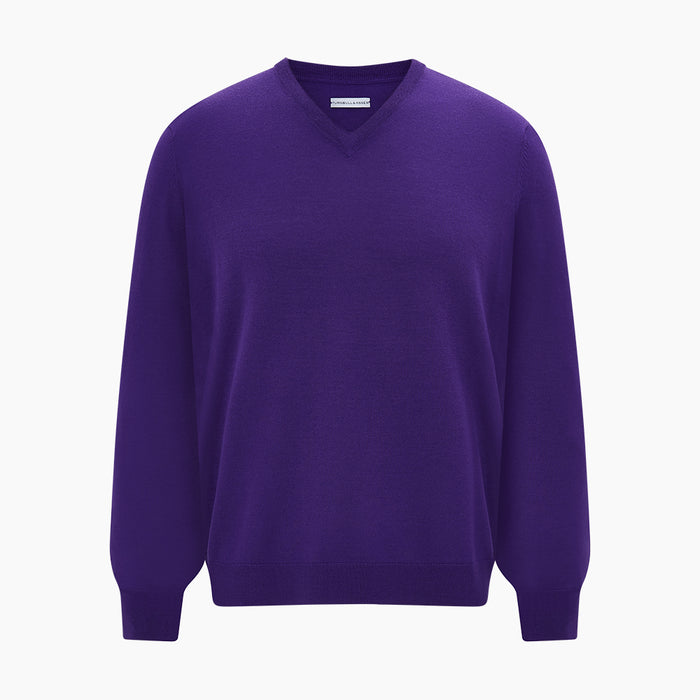 Purple Merino V-Neck Jumper Image 4