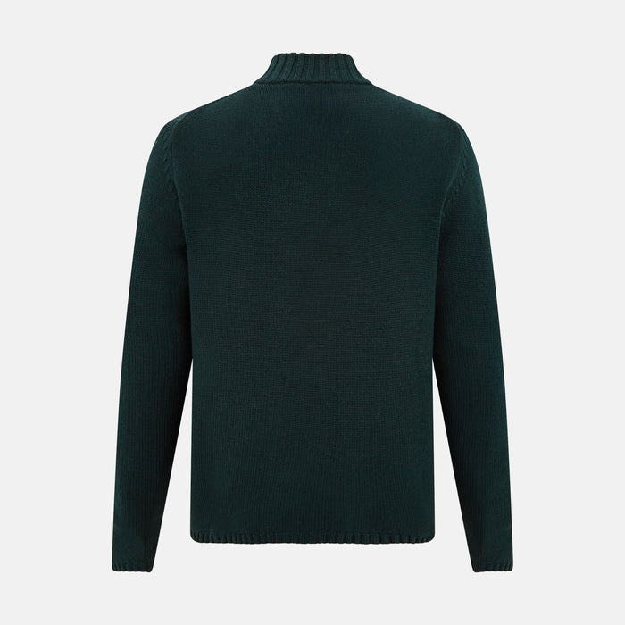 Forest Green Merino High Neck Zipped Cardigan Image 2