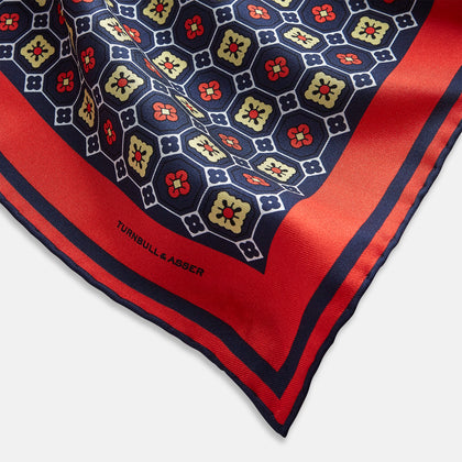 Dark Navy Floral Tile Silk Pocket Square Image 6