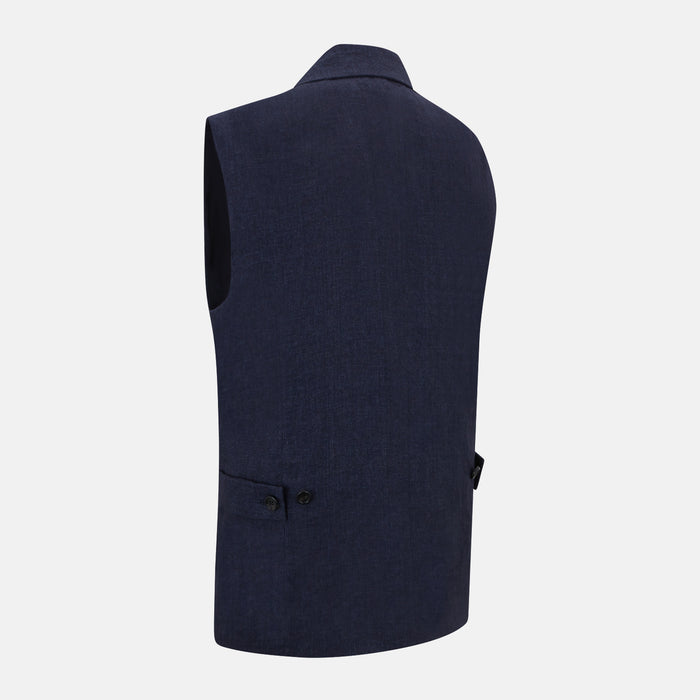 Navy Collared Linen Waistcoat Image 3