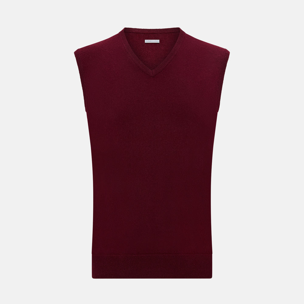 Burgundy Cashmere V-Neck Vest – Turnbull Asser - Main Image