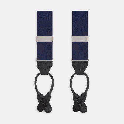 Navy Paisley Adjustable Silk Braces