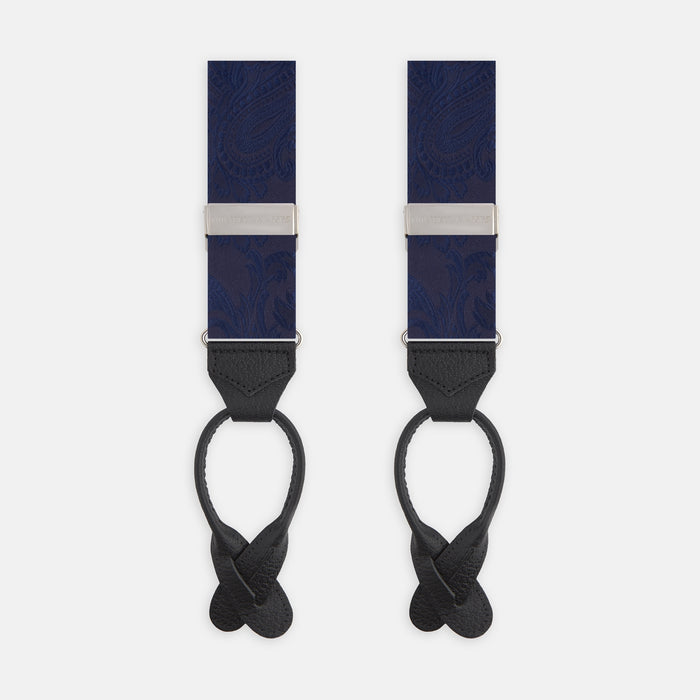 Navy Paisley Adjustable Silk Braces