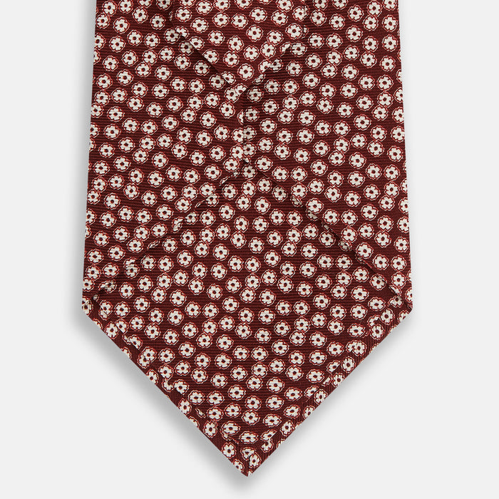 Burgundy Flower Patterned Silk Tie Image 2