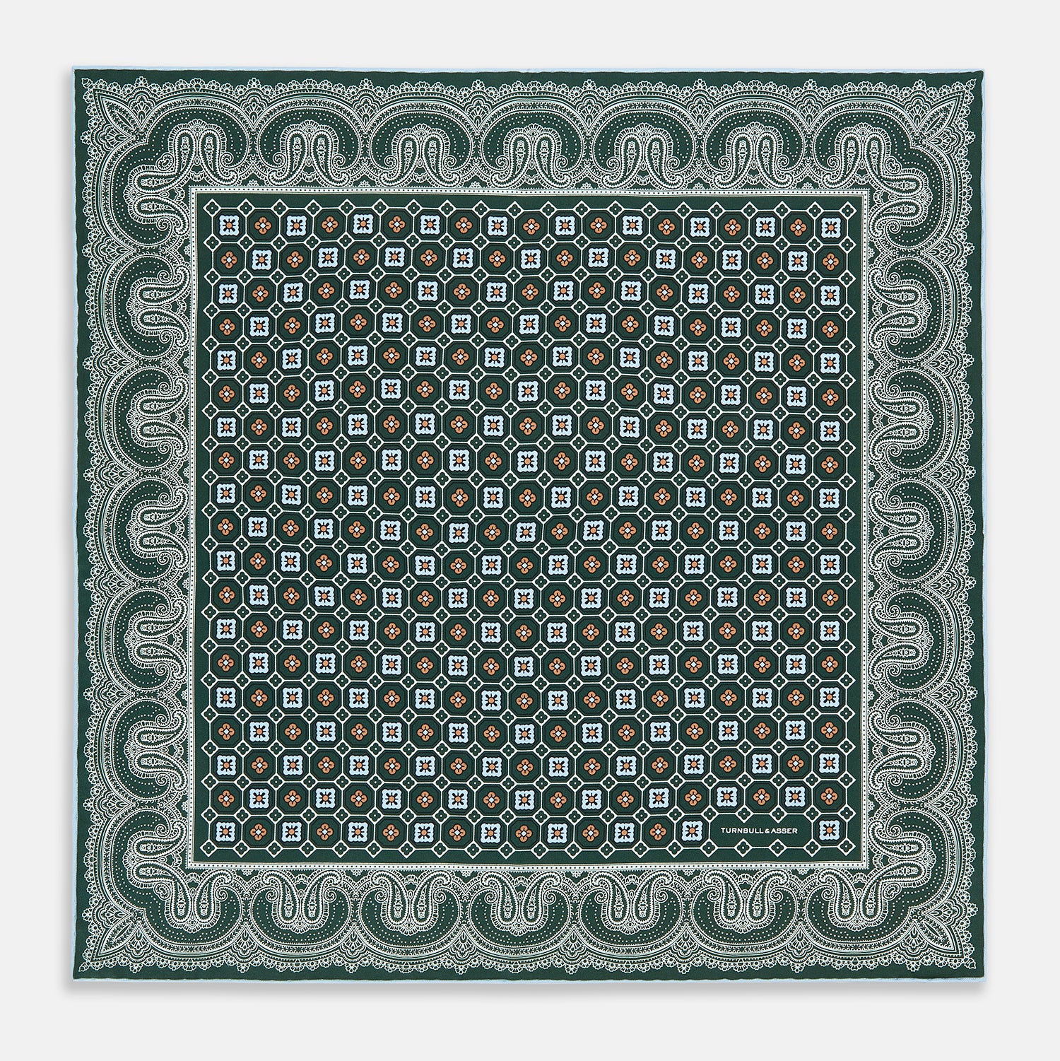 Image 9 of product Forest Green Floral Tile and Paisley Silk Pocket Square