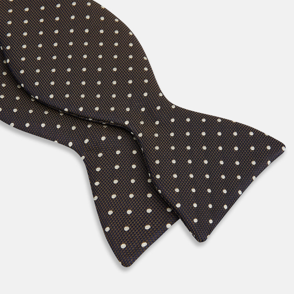 White and Brown Micro Dot Silk Bow Tie