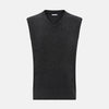 Charcoal Grey Melange V-Neck Sleeveless Cashmere Vest