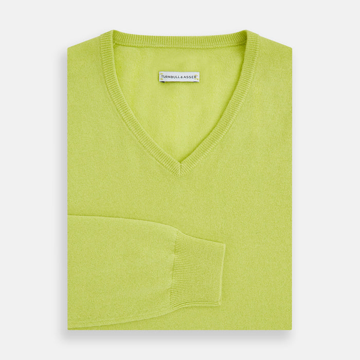 Lemon Green Cashmere V-neck Jumper Image 3